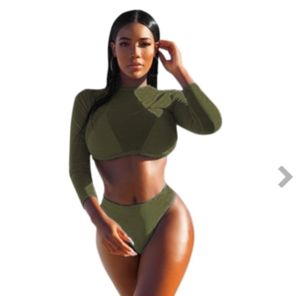 Sheer Mesh Bikini 3-piece - Olive